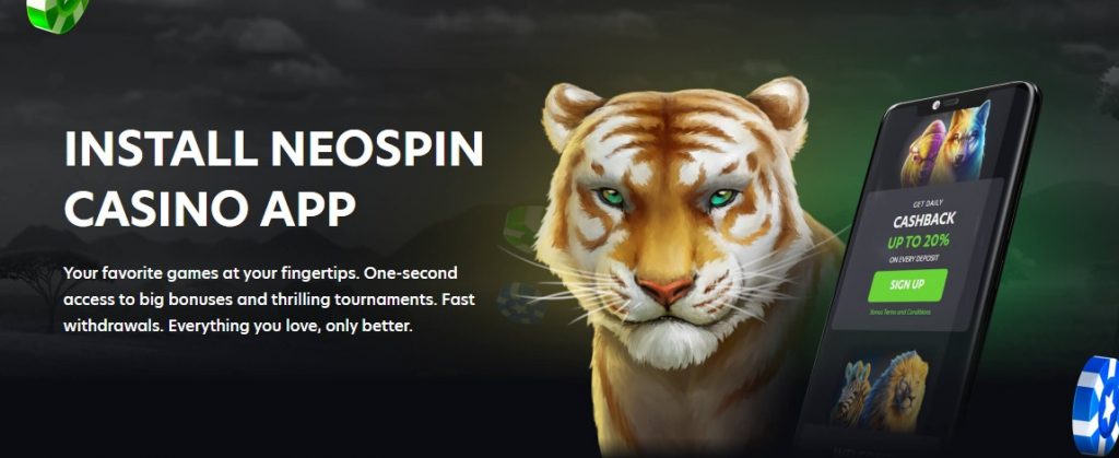 Neospin casino app installation steps on Android device home screen 