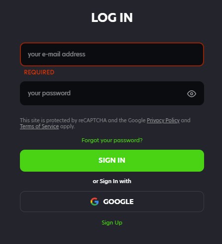Neospin Australia casino login form showing secure account access interface