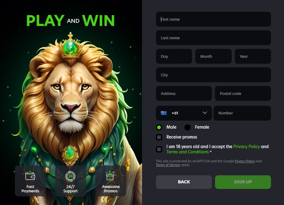 Neospin Casino sign up form showing account creation process for Australia