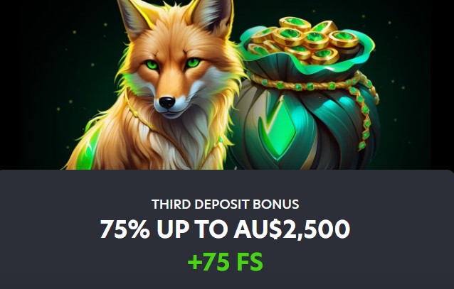 Neospin third deposit bonus 75% match up to $2500 AUD with Gates of Olympus spins
