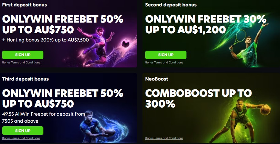Neospin sports betting promotions NeoBoost combo boost OnlyWin freebet offers Australian players